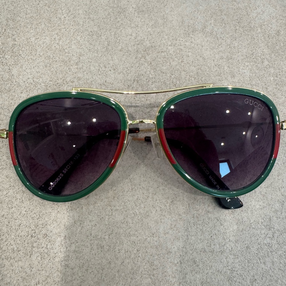 Gucci Aviator Sunglasses with Green and Gold Accents